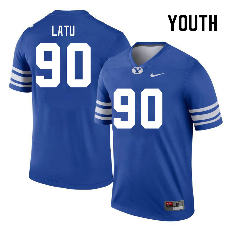 Youth #90 David Latu BYU Cougars College Football Jerseys Stitched Sale-Royal